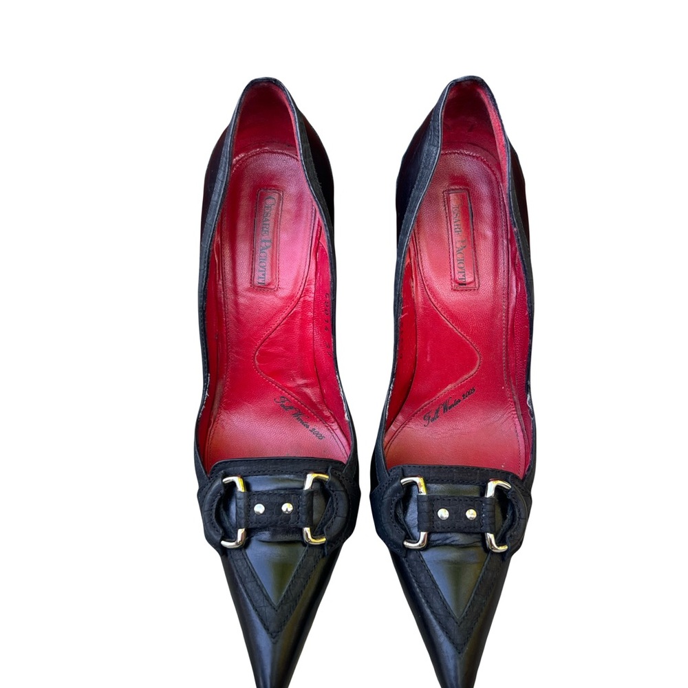 Vintage Cesare Paciotti Black Leather Heels with Red Bottom/Interior
